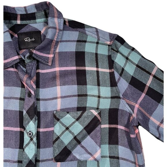 Rails Hunter Plaid Flannel Shirt Teal Navy Pink Gold Lurex Medium - Picture 6 of 11